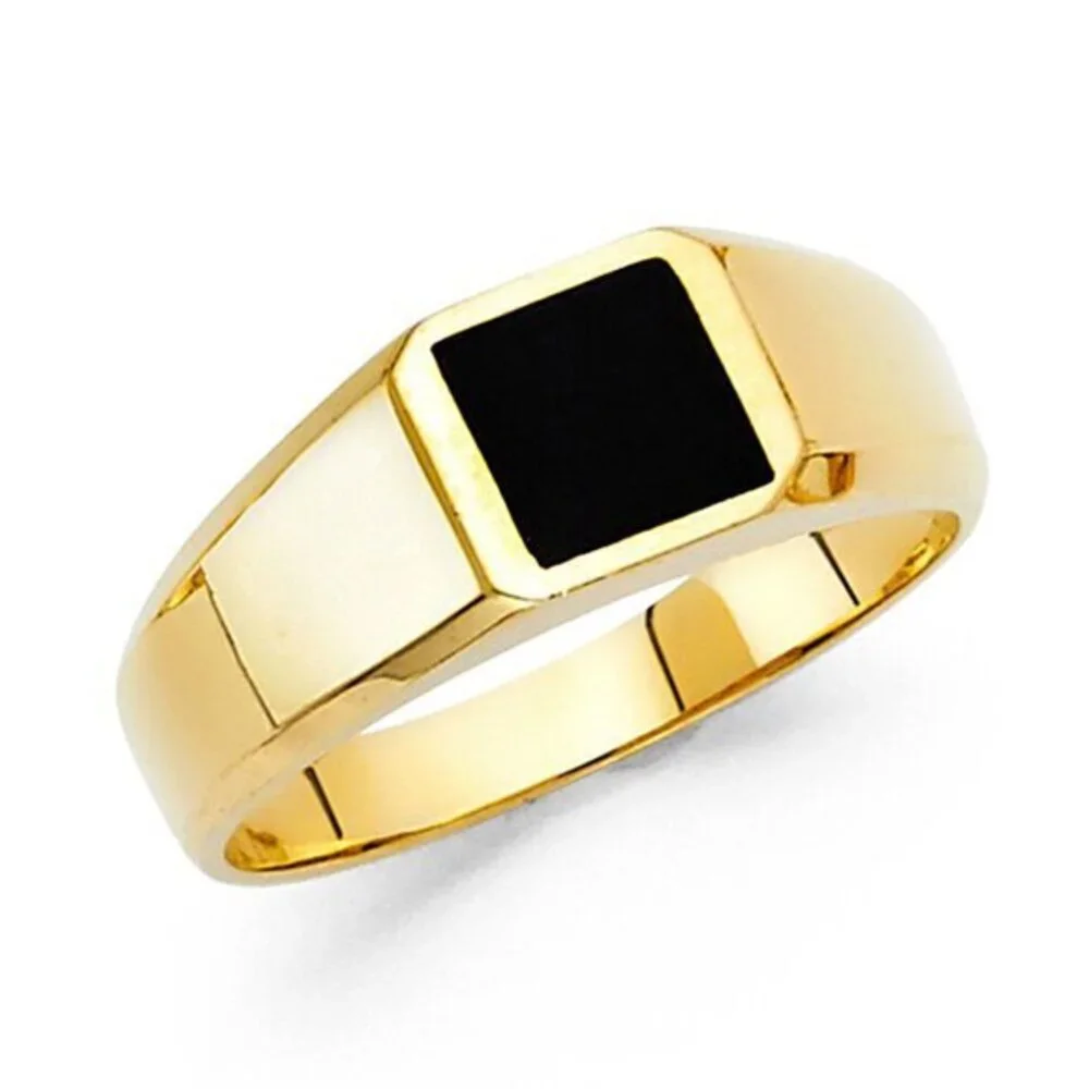 New 7mm Onyx Ring Solid 14k Yellow Gold Band Mens Ring